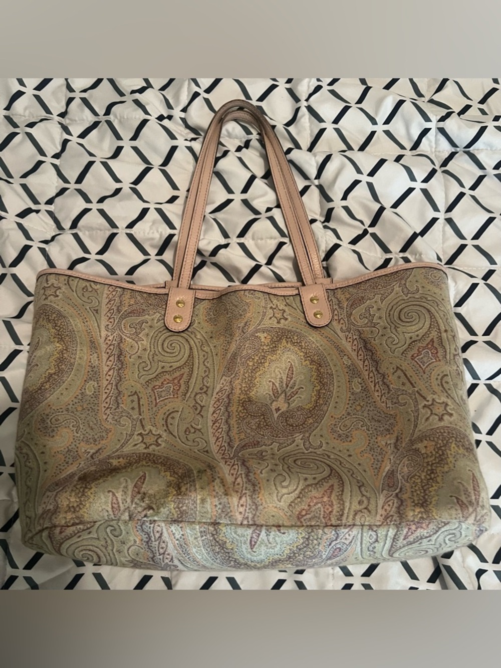 Etro Rare Light Pink/Beige Paisley Reversible Jacquard & Leather Tote!